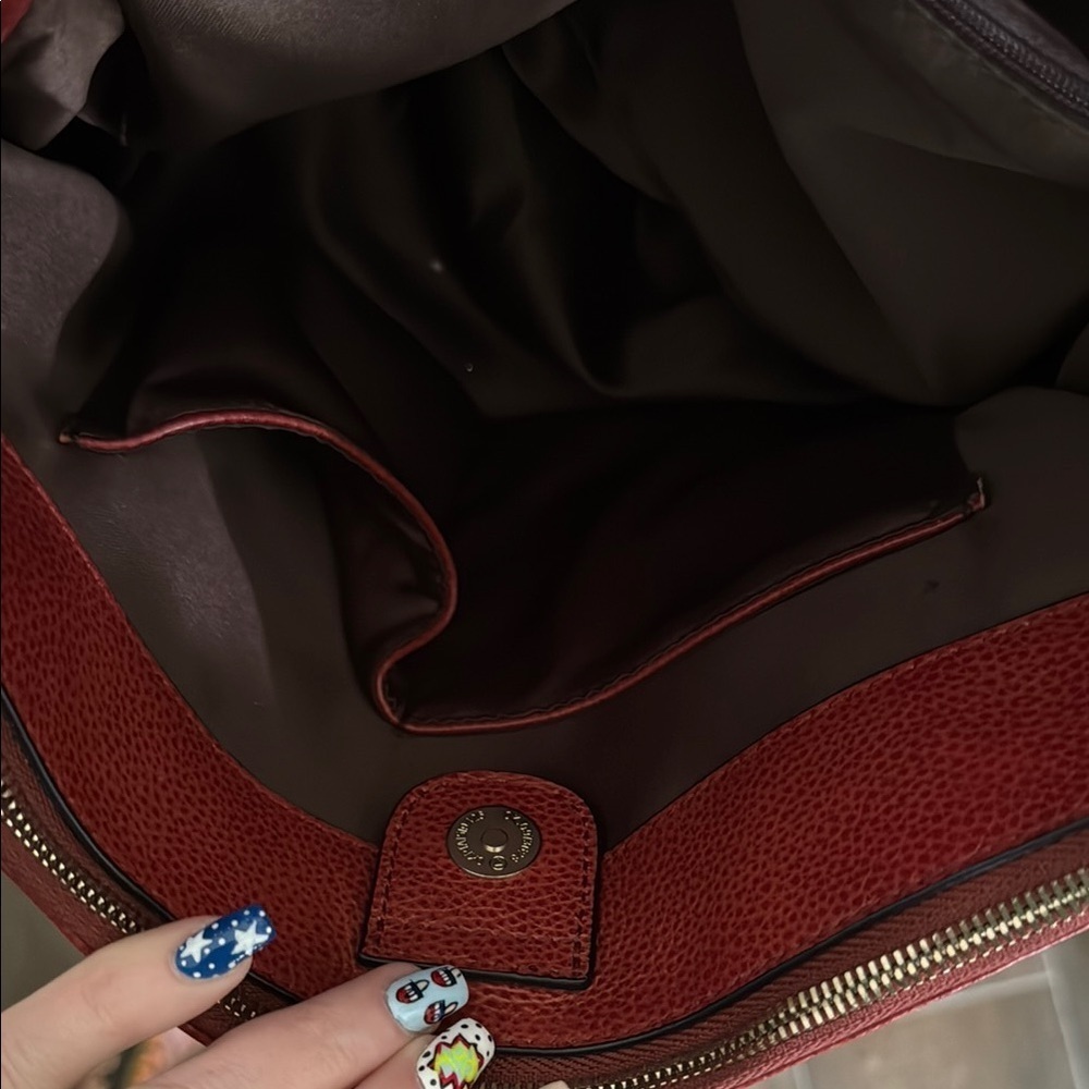 Red Studded leather Satchel with gold Accents - Picture 7 of 15